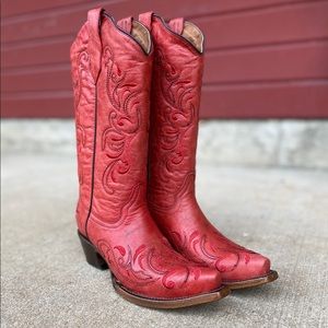Red leather cowgirl boots